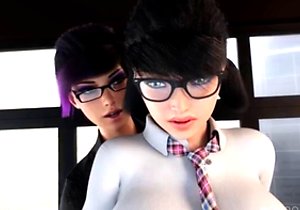 Realistic 3D porno movie with two futa itches