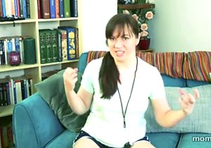 Dark-haired lady showing oral capabilities on cam