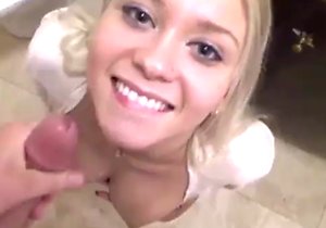 Blond-haired chick worships balls and fucks