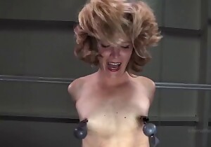 Ballgagged mommy gets her nipples tortured