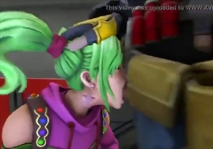 Green-haired angel is enjoying showing her oral skills